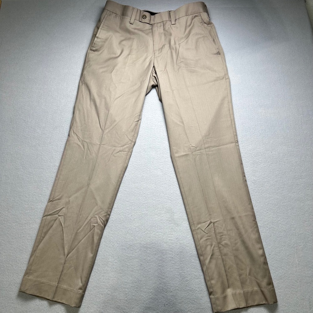 Louis Raphael Dress Pants Mens 30x30 Khaki Tan Tailored Herringbone Trousers